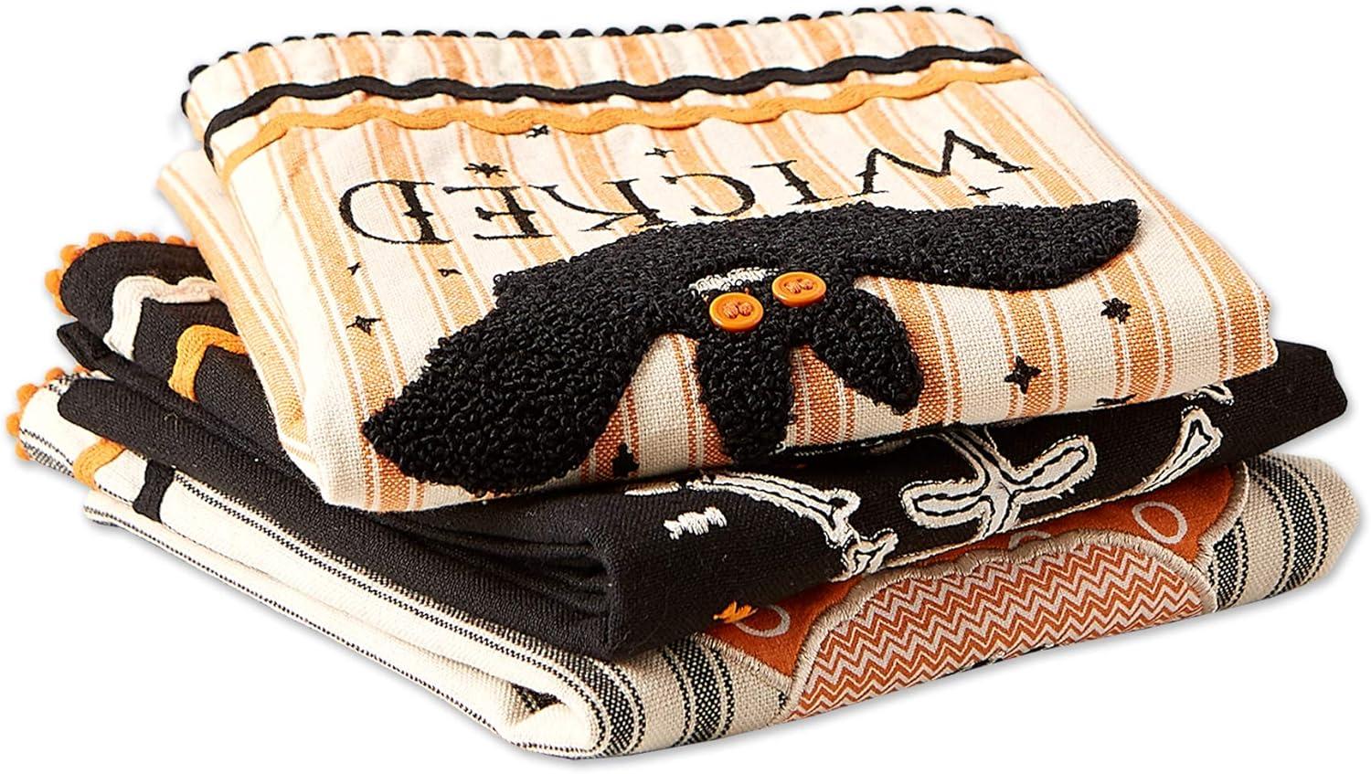 imageDII Happy Halloween Dishtowel Collection Embellished Cotton Kitchen Hand Towel Set 18x28 Home Sweet Haunted Home 3 CountTrick Or Treat Skeleton