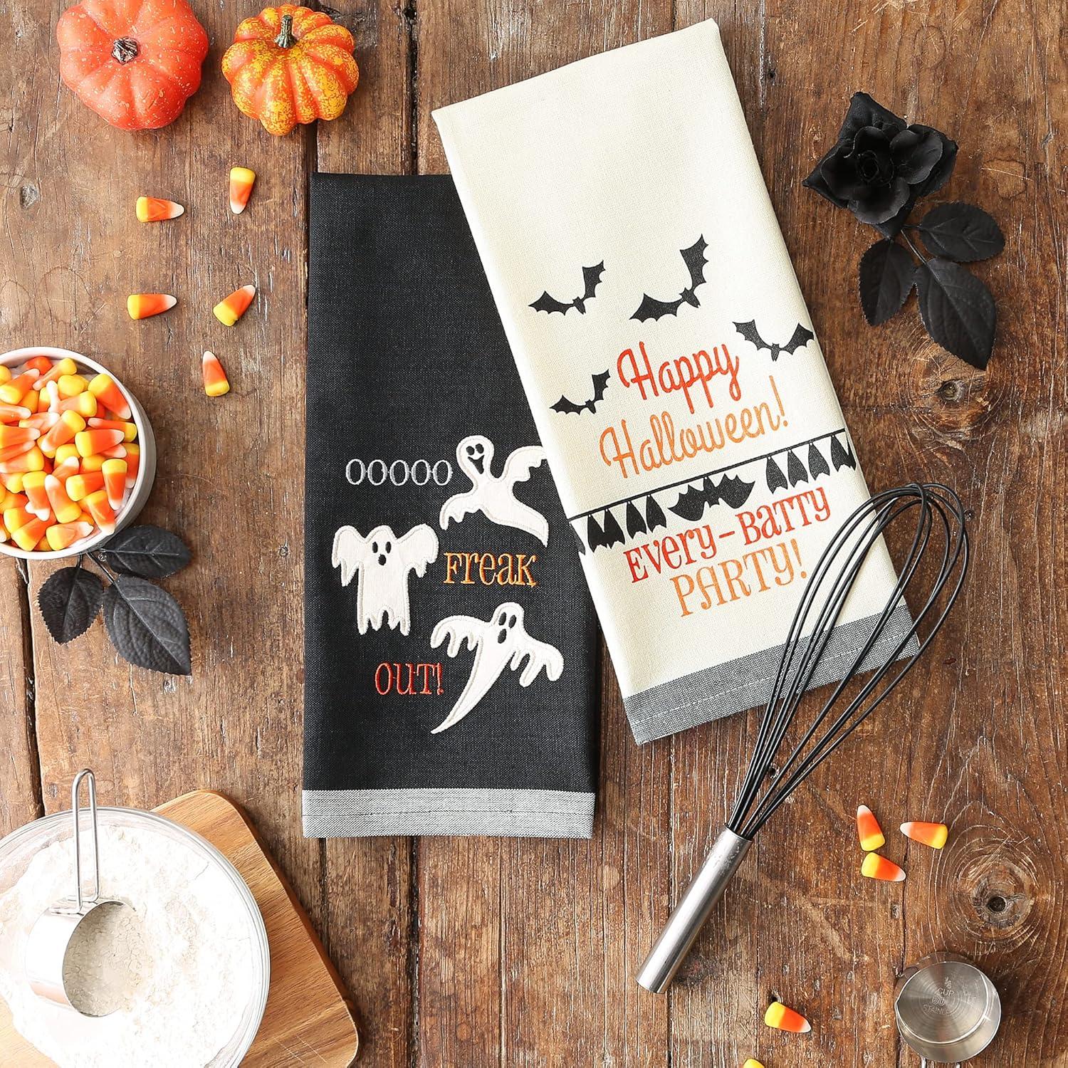 imageDII Spooky Kitchen Towel Collection Halloween Dcor Printed Dishtowel Set 18x28 Bats ampamp Ghosts 2 CountBats  Ghosts
