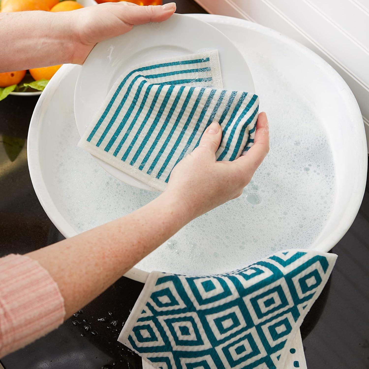 imageDII Swedish Dishcloths for Kitchen ampamp Cleaning Reusable Machine Washable ampamp Dishwasher Safe Biodegradable 775 x 675 Spooky 3 PieceTeal  White