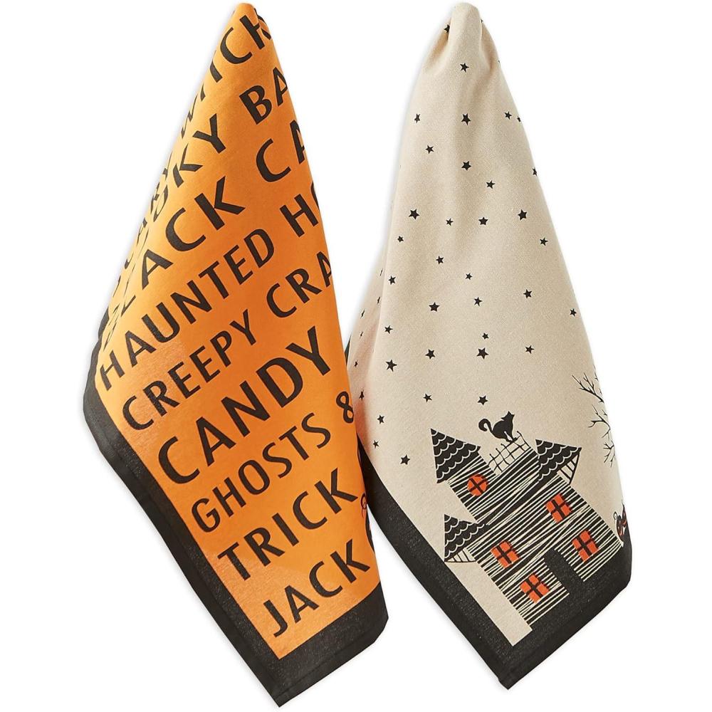 imageDII Halloween Hand Towels for the Kitchen Decorative Spooky ampamp Fun Cotton Printed Dishtowel Set 18x28 JackOLantern 3 CountMonster Bash