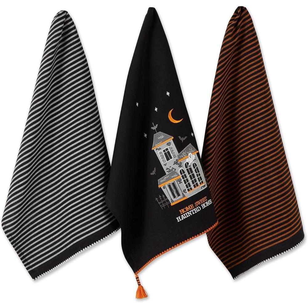 imageDII Happy Halloween Dishtowel Collection Embellished Cotton Kitchen Hand Towel Set 18x28 Home Sweet Haunted Home 3 CountHome Sweet Haunted Home