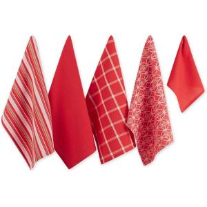 imageDII Assorted Woven Kitchen Set Dishtowel 18x28 Dishcloth 13x13 Red 5 PieceRed