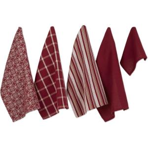 imageDII Assorted Woven Kitchen Set Dishtowel 18x28 Dishcloth 13x13 Red 5 PieceWine
