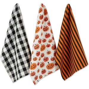 imageDII Halloween Hand Towels for the Kitchen Decorative Spooky ampamp Fun Cotton Printed Dishtowel Set 18x28 JackOLantern 3 CountOrange Buffalo CheckBlack  White Stripes