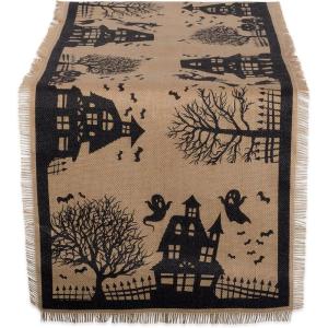 imageDII Halloween Primitive Style Burlap Tabletop Dcor Spooky Haunted House Jute Table Runner 14x74 Black ampamp TanTable Runner  14x113