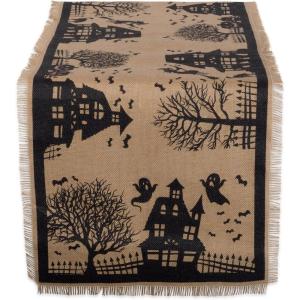 imageDII Halloween Primitive Style Burlap Tabletop Dcor Spooky Haunted House Jute Table Runner 14x74 Black ampamp TanTable Runner  14x74