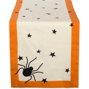 imageDII Halloween Tabletop Collection Bold Black StarsSpooky Spider with Orange Border on OffWhite Natural Background Machine Washable 14x72 Table Runner14x108 Table Runner