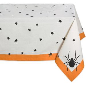 imageDII Halloween Tabletop Collection Bold Black StarsSpooky Spider with Orange Border on OffWhite Natural Background Machine Washable 14x72 Table Runner52 x 52 Square