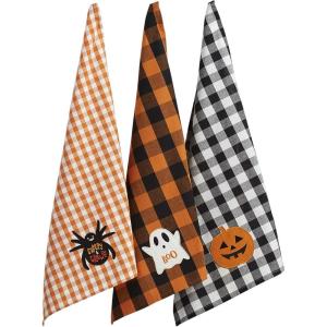 imageDII Happy Halloween Dishtowel Collection Embellished Cotton Kitchen Hand Towel Set 18x28 Home Sweet Haunted Home 3 CountSpooky Farmhouse Buffalo Check