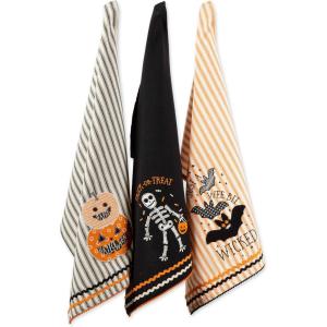 imageDII Happy Halloween Dishtowel Collection Embellished Cotton Kitchen Hand Towel Set 18x28 Home Sweet Haunted Home 3 CountTrick Or Treat Skeleton