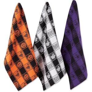 imageDII Happy Halloween Dishtowel Collection Embellished Cotton Kitchen Hand Towel Set 18x28 Home Sweet Haunted Home 3 CountWoven Check