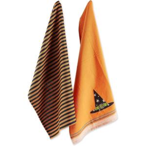 imageDII Spooky Kitchen Towel Collection Halloween Dcor Printed Dishtowel Set 18x28 Bats ampamp Ghosts 2 CountWitchy Hat Stripes