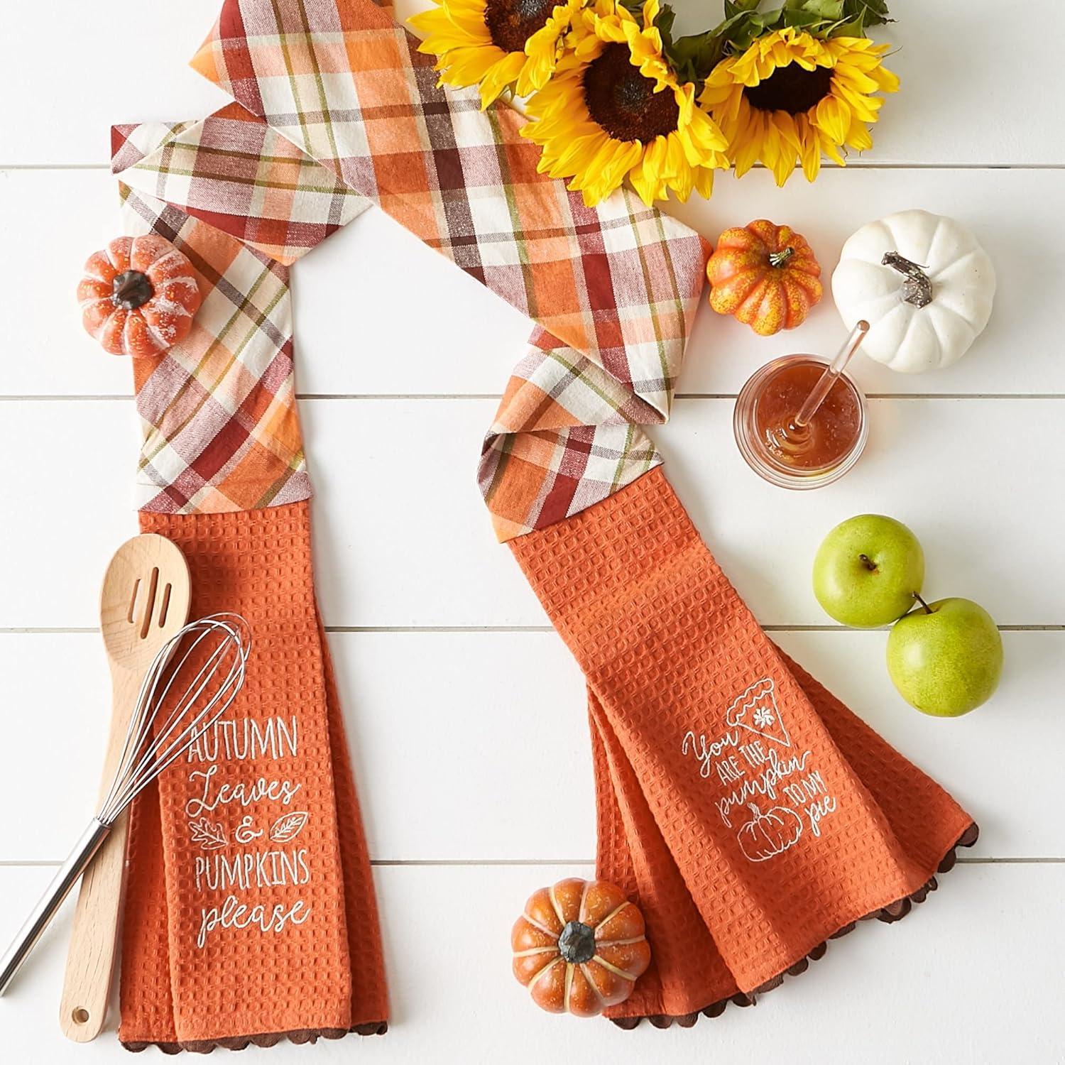 imageDII Pumpkin Spice Fall Kitchen Towels Collection Durable Cotton Cloth Decorative and Absorbent Dish Towel Set 18x28 Autumn 3 PieceAutumn Check