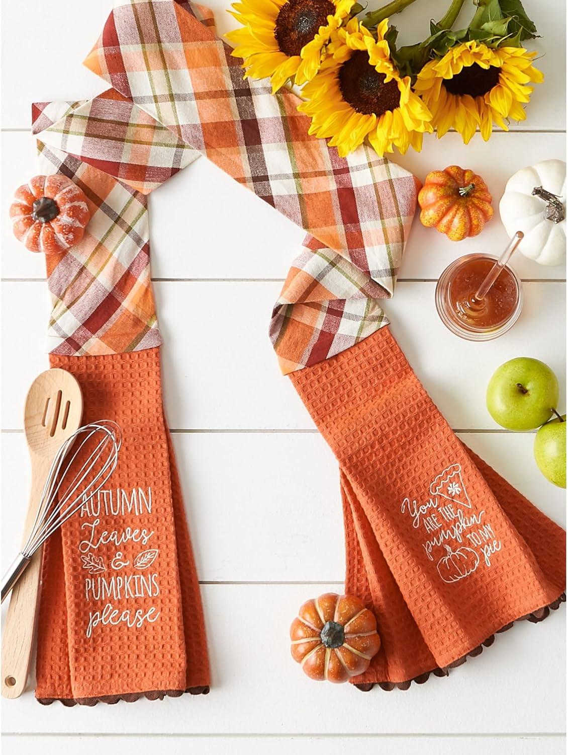 imageDII Pumpkin Spice Fall Kitchen Towels Collection Durable Cotton Cloth Decorative and Absorbent Dish Towel Set 18x28 Autumn 3 PieceAutumn Check