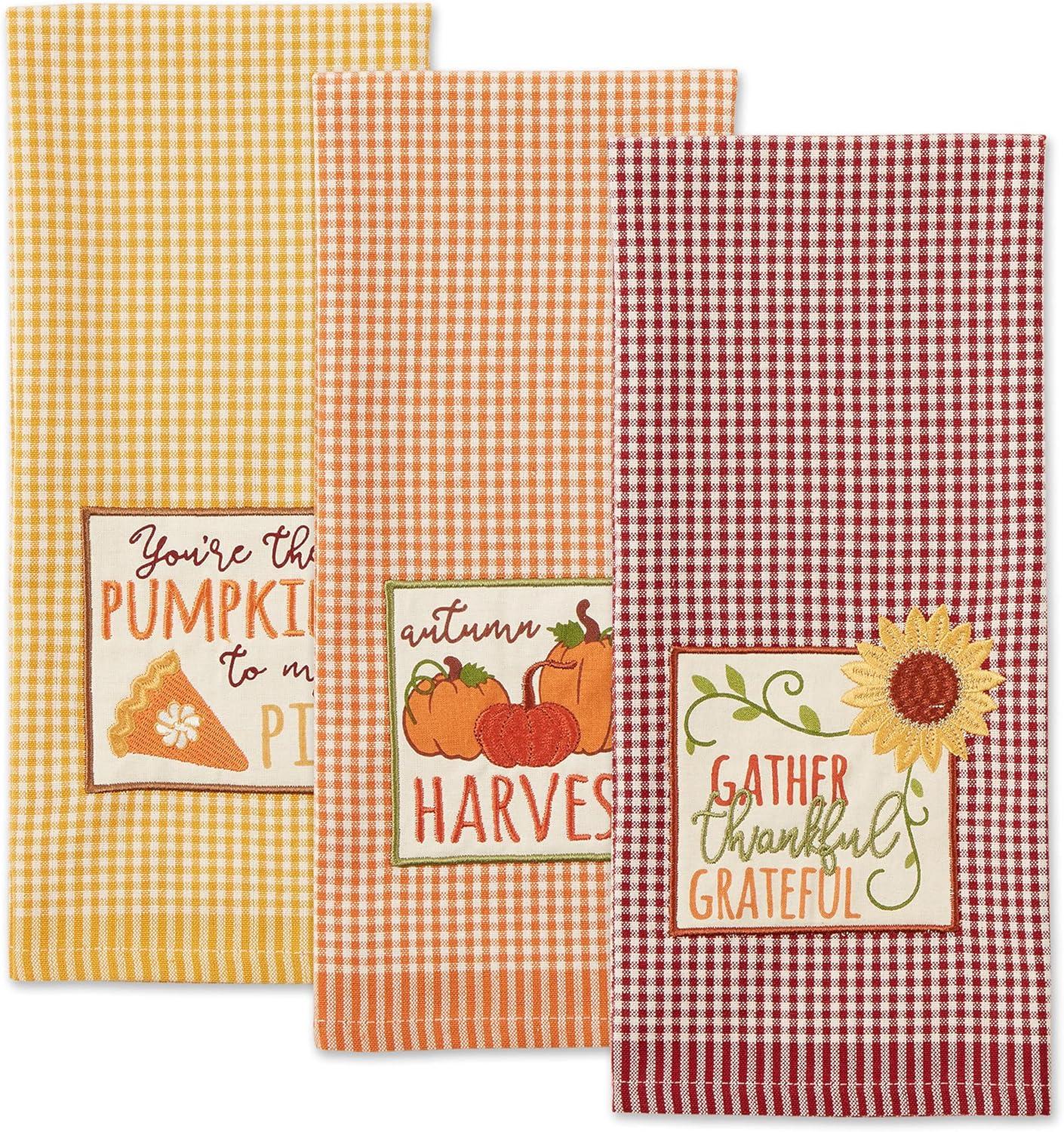 imageDII Pumpkin Spice Fall Kitchen Towels Collection Durable Cotton Cloth Decorative and Absorbent Dish Towel Set 18x28 Autumn 3 PieceAutumn Gingham