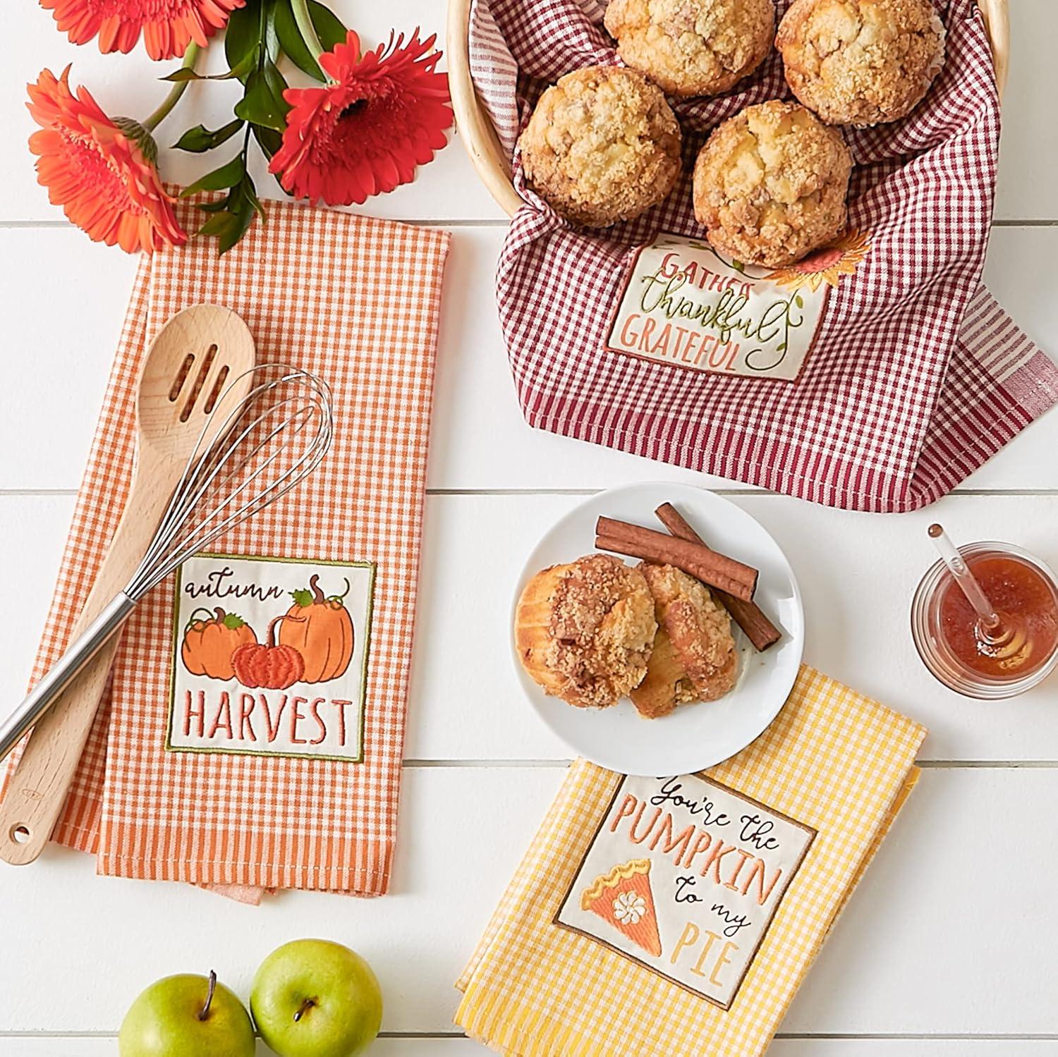 imageDII Pumpkin Spice Fall Kitchen Towels Collection Durable Cotton Cloth Decorative and Absorbent Dish Towel Set 18x28 Autumn 3 PieceAutumn Gingham