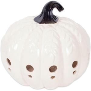 imageDII Fall Farmhouse Dcor Ceramic LED Lantern Indoor Halloween Dcor 9x9x75 Large White Pumpkin