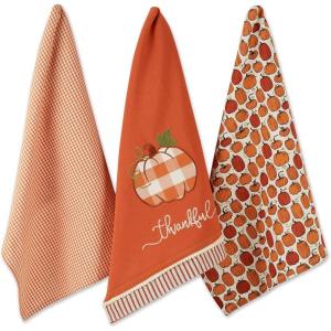 imageDII Pumpkin Spice Fall Kitchen Towels Collection Durable Cotton Cloth Decorative and Absorbent Dish Towel Set 18x28 Autumn 3 PieceThankful Check