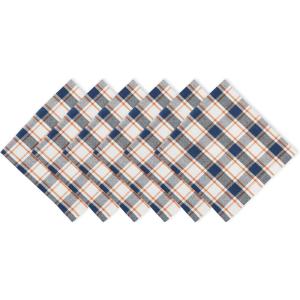 imageDII Thanksgiving ampamp Fall Table Decoration Autumn Farmhouse Plaid Napkin Set 20x20 Blue ampamp Orange 6 Count