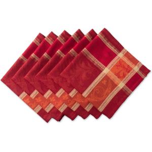 imageDII Traditional Harvest Wheat Jacquard Collection Thanksgiving Fall Table Dcor Damask Cotton Square Napkin Set 20x20 Wine Red Botanical 6 PieceBurnt Orange Pumpkin Vine