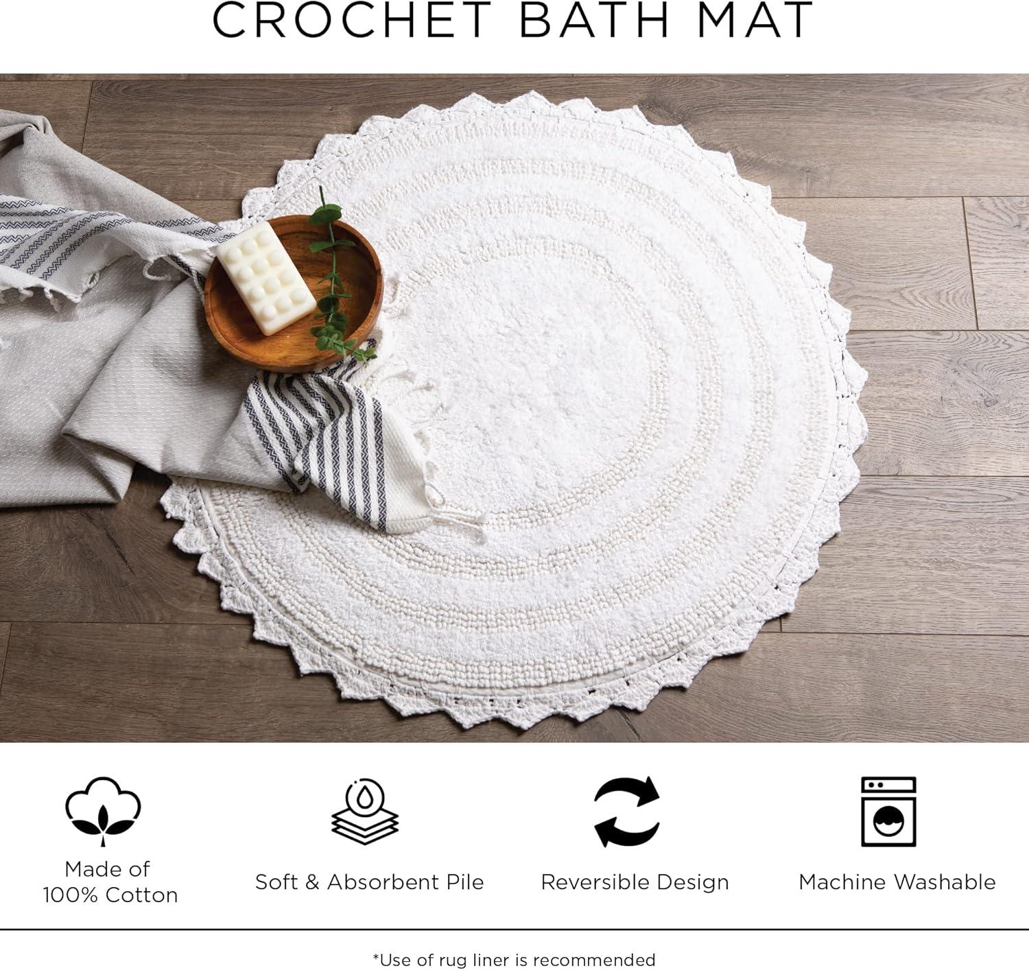 imageDII Crochet Collection Reversible Bath Mat Round 275quot Diameter Honey GoldBlueberry
