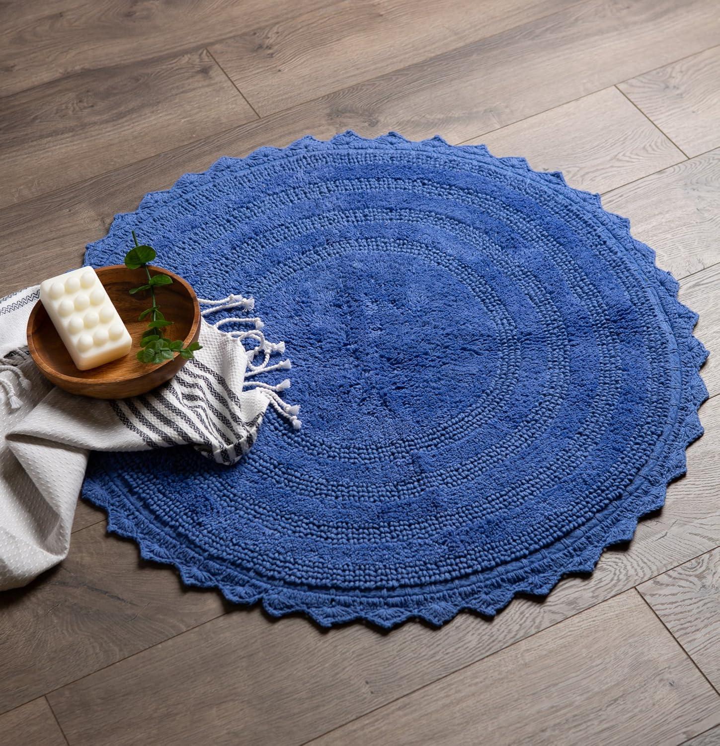 imageDII Crochet Collection Reversible Bath Mat Round 275quot Diameter Honey GoldBlueberry