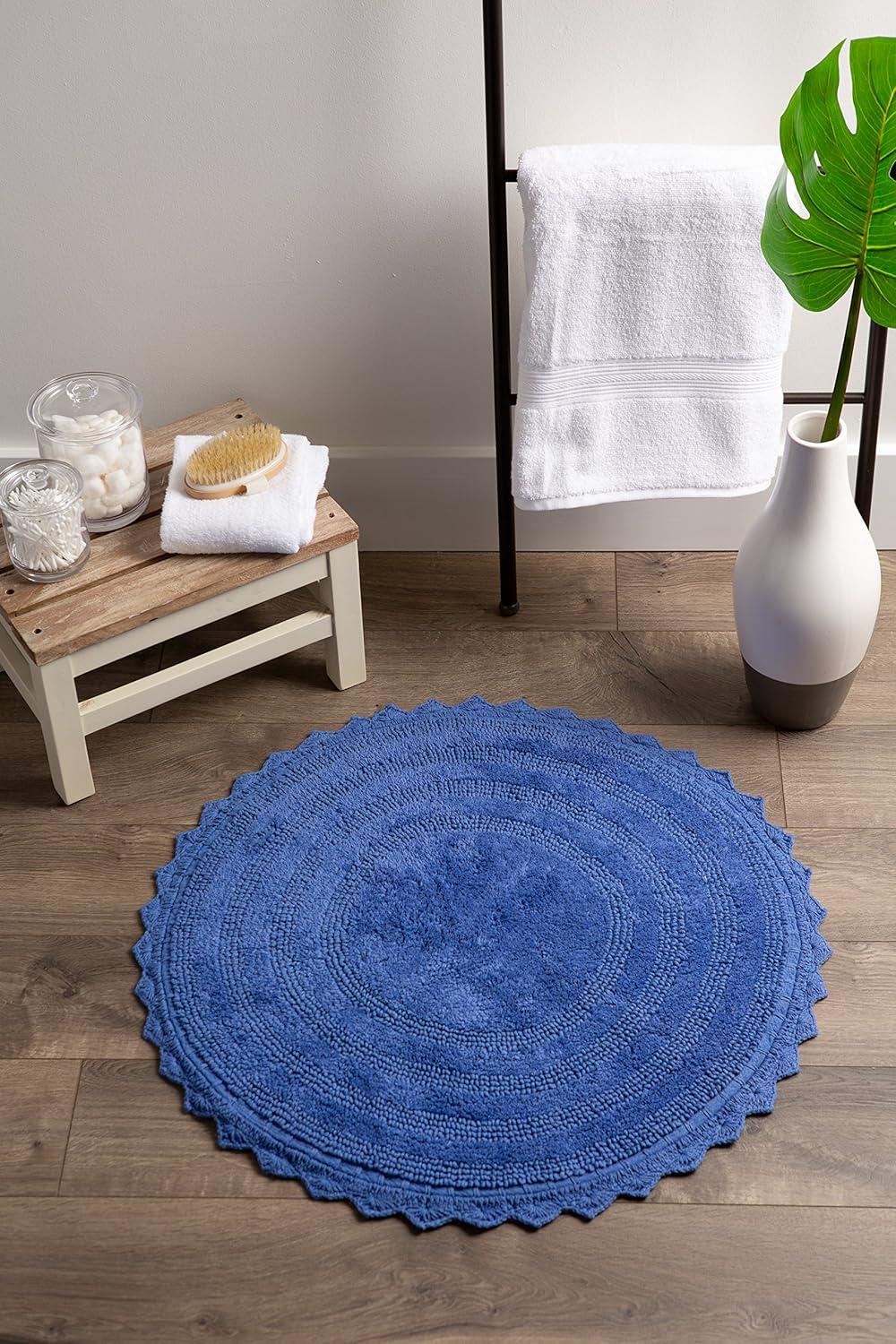 imageDII Crochet Collection Reversible Bath Mat Round 275quot Diameter Honey GoldBlueberry