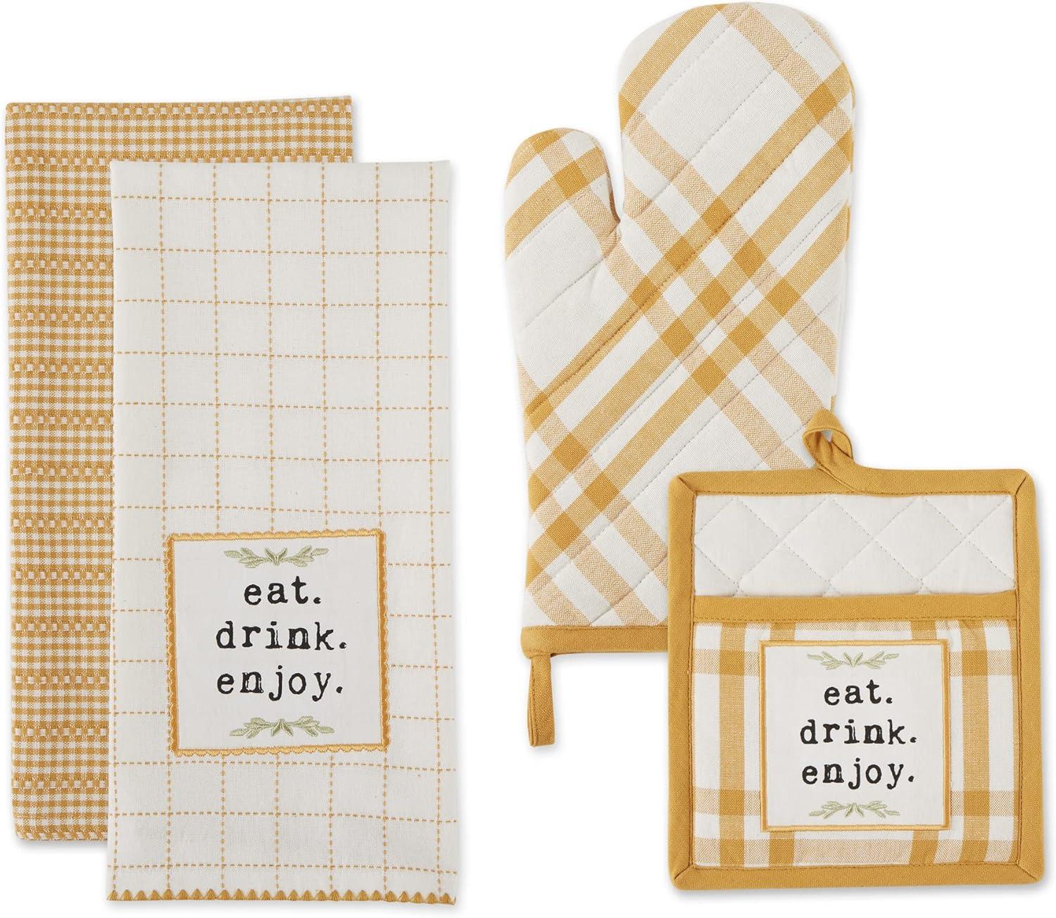 imageDII Home Sweet Farmhouse Kitchen Collection Dishtowel Set 18x28 Black 4 CountHoney Gold