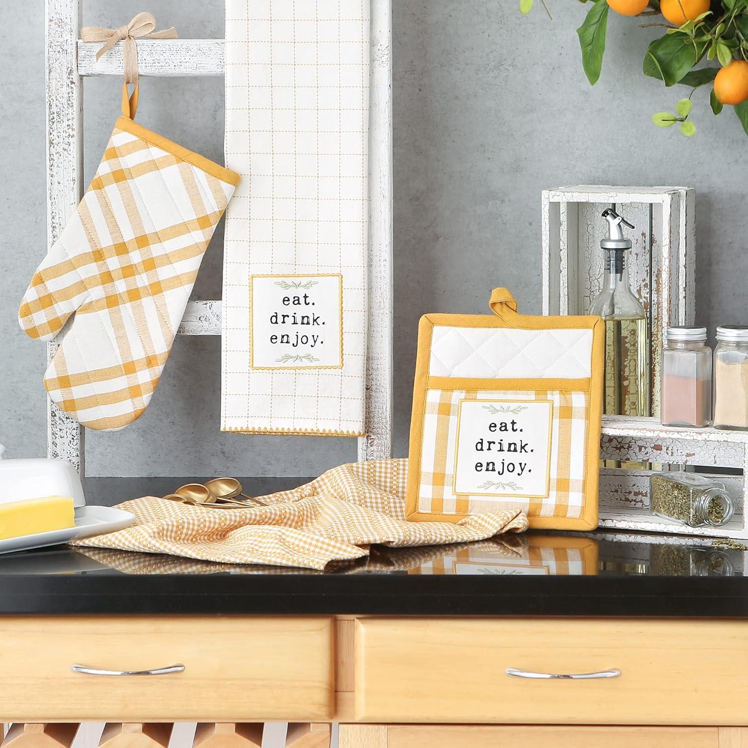 imageDII Home Sweet Farmhouse Kitchen Collection Dishtowel Set 18x28 Black 4 CountHoney Gold