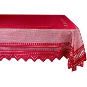 imageDII Home Essentials 100 Polyester Machine Washable Shabby Chic Vintage Tablecloth or Overlay 63quot Round Vintage Lace CreamNordic Red