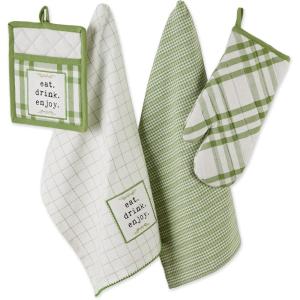 imageDII Home Sweet Farmhouse Kitchen Collection Dishtowel Set 18x28 Black 4 CountAntique Green