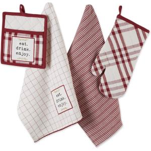imageDII Home Sweet Farmhouse Kitchen Collection Dishtowel Set 18x28 Black 4 CountBarn Red