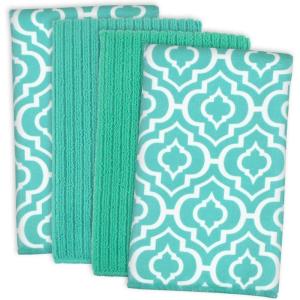 imageDII Cleaning Collection MultiPurpose Microfiber Gray Stripes Dishtowel SetTeal Lattice