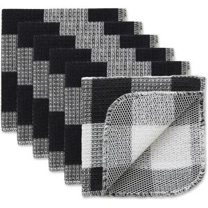 imageDII Scrubber Dishcloths Collection Windowpane Dishrag Set 12x12 WhiteRed Stripe 6 PieceBlack Buffalo Check