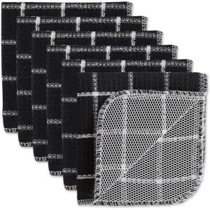 imageDII Scrubber Dishcloths Collection Windowpane Dishrag Set 12x12 WhiteRed Stripe 6 PieceBlackWhite