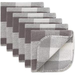 imageDII Scrubber Dishcloths Collection Windowpane Dishrag Set 12x12 WhiteRed Stripe 6 PieceGray Buffalo Check