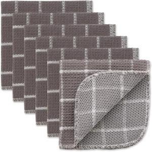 imageDII Scrubber Dishcloths Collection Windowpane Dishrag Set 12x12 WhiteRed Stripe 6 PieceGrayWhite