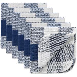 imageDII Scrubber Dishcloths Collection Windowpane Dishrag Set 12x12 WhiteRed Stripe 6 PieceNautical Blue Buffalo Check