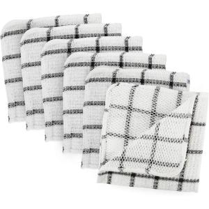imageDII Scrubber Dishcloths Collection Windowpane Dishrag Set 12x12 WhiteRed Stripe 6 PieceWhiteBlack Stripe