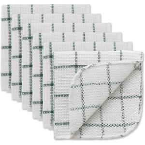 imageDII Scrubber Dishcloths Collection Windowpane Dishrag Set 12x12 WhiteRed Stripe 6 PieceWhiteDark Green Stripe
