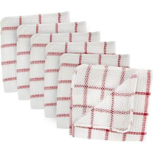 imageDII Scrubber Dishcloths Collection Windowpane Dishrag Set 12x12 WhiteRed Stripe 6 PieceWhiteRed Stripe