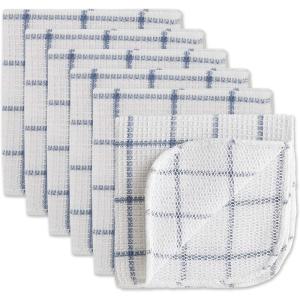 imageDII Scrubber Dishcloths Collection Windowpane Dishrag Set 12x12 WhiteRed Stripe 6 PieceWhiteStonewash Blue Stripe