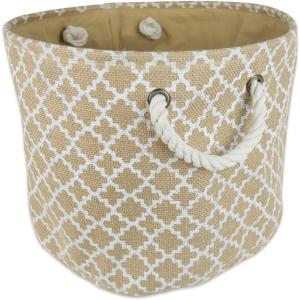 imageDII Burlap Storage Collection Collapsible Bin Large Round 16x15 White
