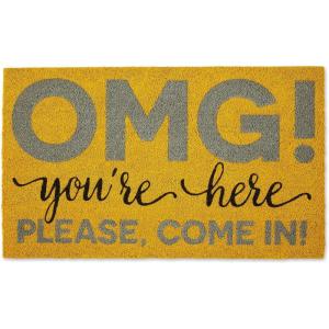 imageDII Natural Coir Doormat Fun Greeting Mat Bee Happy 18x30Omg Youre Here