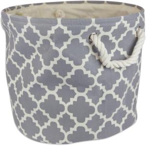 imageDII Polyester Container with Handles Lattice Storage Bin Small Round Gray