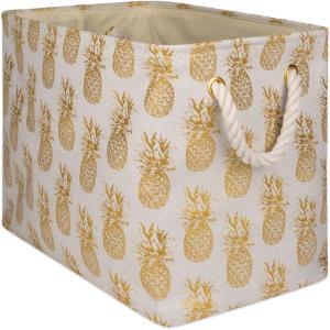 imageDII Polyester Storage Bin Gold Metallic Collection Collapsible with Handles Medium Natural OffWhitePineapple
