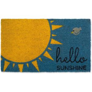 imageDII Natural Coir Doormat Decorative Hello Mat 17x29 BonjourHello Sunshine  Blue