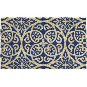 imageDII Natural Coir Geometric Modern Outdoor Door Mat Front Porch Dcor 17x29 Blue MosaicBlue Tunisia Scroll