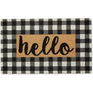 imageNatural Coir Front Door Mat Outdoor Collection Decorative Checkered Doormat with Heavy Duty PVC Backing 17x29 HelloHello