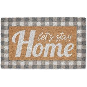 imageNatural Coir Front Door Mat Outdoor Collection Decorative Checkered Doormat with Heavy Duty PVC Backing 17x29 HelloLets Stay Home